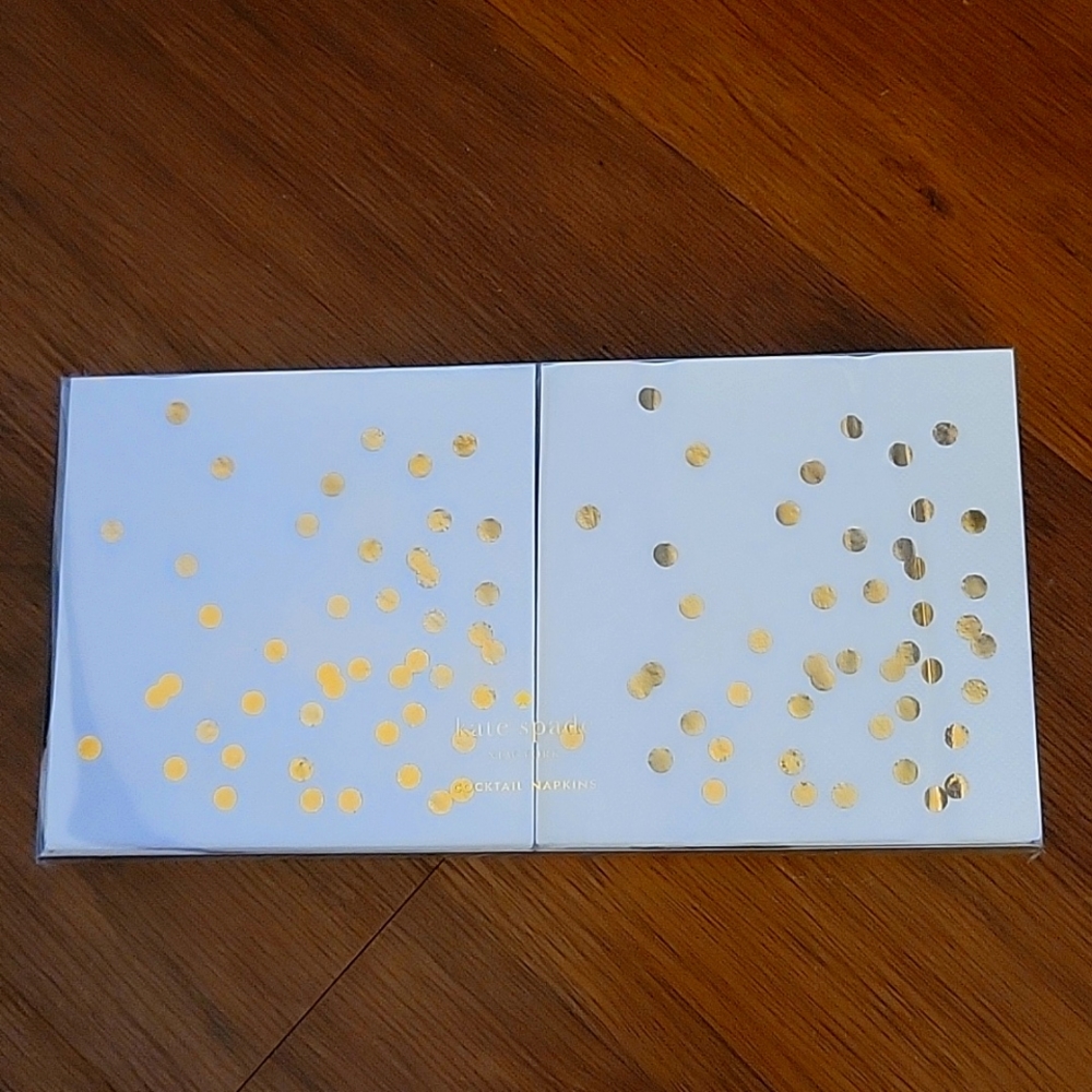 Kate Spade Cue The Confetti cocktail napkins 40 White Gold folded size 5x5" New…